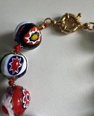 Vintage Venetian Murano Millefiore Art Glass Eye Bead Bracelet 8″