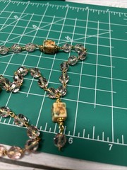 Unsigned Pink And Floral Chines Glass Beaded Gold Tone Hook Closure 16” Necklace