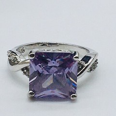 Silver Tone Purple Rhinestone Cocktail Ring Sz 9.75