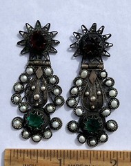ANTIQUE ARMENIAN BYZANTINE REVIVAL OTTOMAN PEARL COIN SILVER JEWELED EARRINGS
