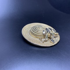 Sun Hat Brooch Pin Floral Flower Gold Tone Summer Wide Brim Vintage