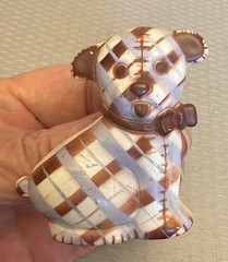Art Deco Vintage Celluloid Gingham Dog Brooch brown and tan plaid pattern