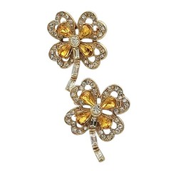 Vtg Gold Tone Flower Brooch Set Yellow Rhinestone Floral Pins Pair