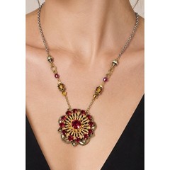 Victorian Style Red Glass Necklace Adjustable 2″ Pendant 20″ Chain rd03-39