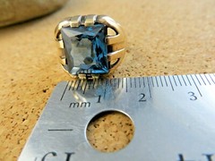 Antique 1920s Art Deco London Blue Topaz 10K Yellow Gold Ring Size 6.75 #940