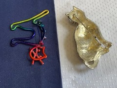 Vtg Mixed Cat Jewelry Lot Enamel Faux Pearl / Onyx / Gems Rhinestones