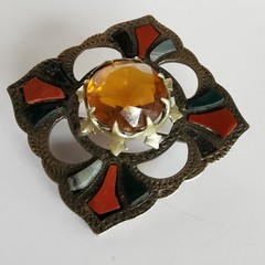 Vintage Scottish Agate Square Pin Brooch Celtic Orange Warm Tones Unsigned