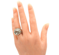 925 Sterling Silver White Topaz Bubble Dome Ring Chunky Statement Sz 6 Jewelry