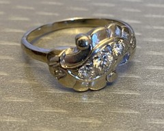 estate 14K White Gold Diamond Ring 50s MCM Swirl Natural 5-Stone .25ct size 7.5