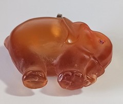 Vintage Translucent Peach-Orange Elephant Pendant w/ Pink Rhinestone Eyes 2″