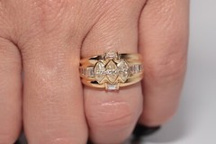 Vintage Circa 1990s 18k Gold Marquise Cut And Baguette Cut Diamond Ring