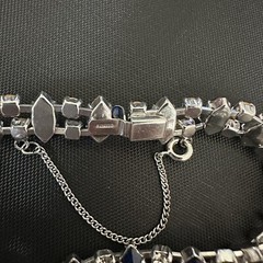 VINTAGE ESTATE STERLING SILVER BLUE & WHITE RHINESTONE B DAVID BRACELET 7” LONG