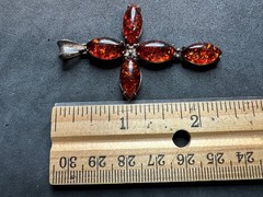 7.73g Vintage Sterling Silver 925 Orange Cross Pendant Marquise Shape M