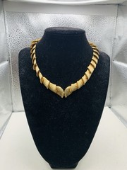 Vintage Brushed Gold Tone Leaf Snake Link Collar Bib Greek Goddess 16” Necklace