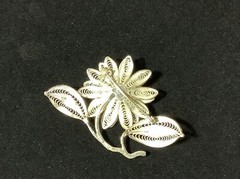 Vintage Sterlling Silver Flower Pin Pearl Center Brooch Marked Silver