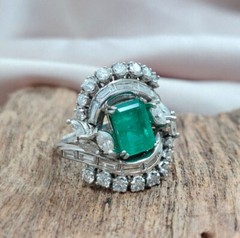 Art Deco Ballerina Cluster Ring 2.4 Ct Lab Created Emerald 14k White Gold Over