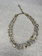 Vintage Necklace Faceted Crystal Gray Beads Gold Tone Accents Adjustable Length