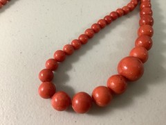 Antique genuine red coral graduated bead necklace 21 in 43.84g
