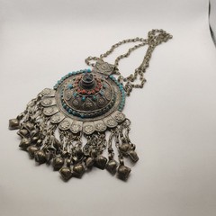 Vintage Tribal Boho Statement Necklace with Beads and Charms