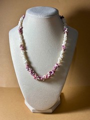 Vintage Pink & White Shell Chip Bead Necklace Tropical Beach Boho Style Retro