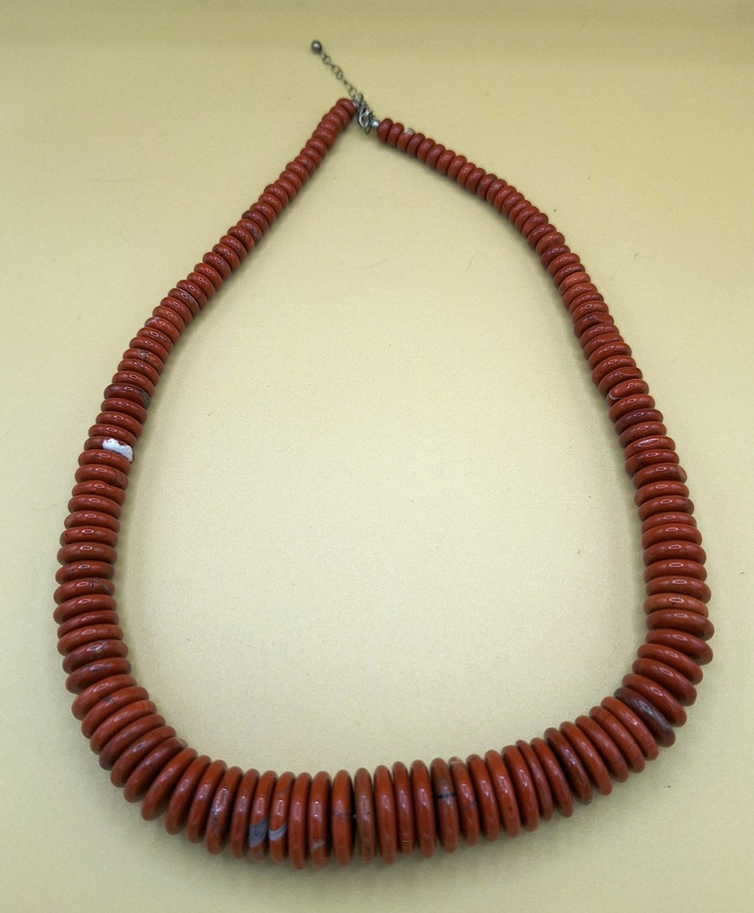 Red Jasper Disc Necklace with FAS Sterling Silver 925 Lobster Clasp 22-24″