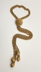Vintage Gold Tone Lariat Necklace Adjustable Slider Bead Tassel Drop Statement