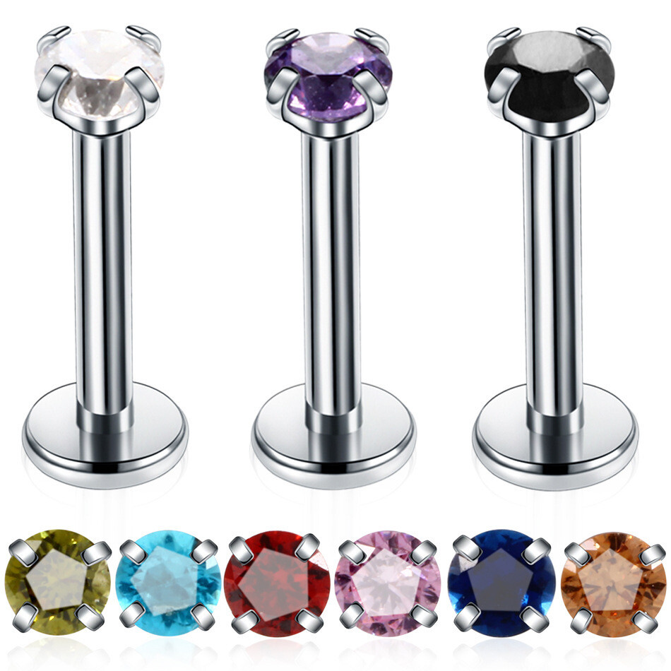 18g tiny dainty diamond 3mm internally threaded Labret Cartilage Studs