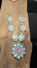 Natural opal cabochon necklace in 925 silver opal jewelry statement necklace