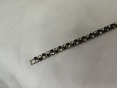 Art Deco Vintage Clear And Black Rhinestone Chain Bracelet
