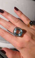 Aquamarine 11.06ct, Topaz 1.59ct & 14ct Yellow Gold Ring Valuation Cert. $15,527
