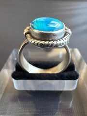 Vintage 925 Sterling Silver Blue Green Stone Ring Adjustable Size