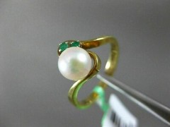 ESTATE .05CT AAA EMERALD & SOUTH SEA PEARL 14KT YELLOW GOLD 3D ANNIVERSARY RING