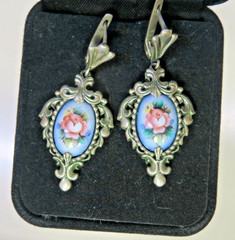 Vintage Russian Enamel Painted Jewelry Filigree Floral Pierced Earrings