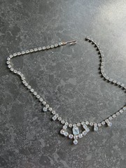 Vintage 1950s Baby Blue Rhinestone Choker Necklace Emerald Cut Drop Prong Set