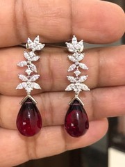 Ruby Teardrop Simulated Diamond Dangle Drop Floral Earrings Art Deco 925 Silver
