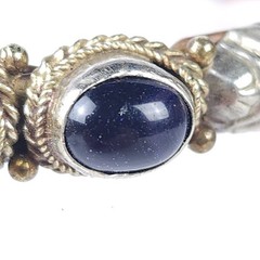 Vintage Braided Mixed Metals Bangle Bracelet Blue Goldstone Tiger Eye Stone Cuff