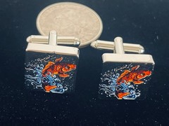 Ed Hardy Koi Fish Cufflinks Silver Tone NIB COA Christian Audigier Tattoo Art