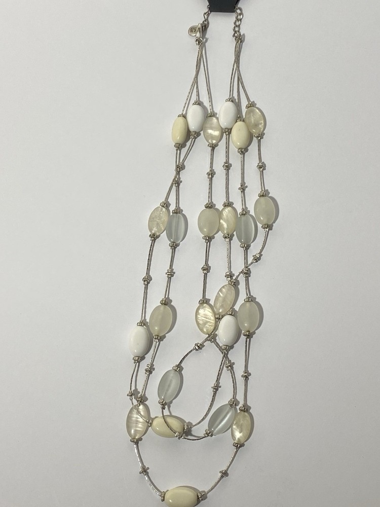 Vintage Liz Claiborne Signed LC Multi Strand Beaded Necklace Silver Tone Y2K