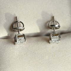 1.52 CTW Diamond Earrings Asscher VS1 E-F Excellent Cut 14k White Screw Stud