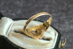 ANTIQUE VICTORIAN ENGLISH 15K GOLD TURQUOISE PEARL ENTWINED HEARTS RING 1873