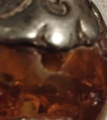 Large Vintage Tibetan Amber Bead w/ Ornate Silver 1.75″ x 1.25″