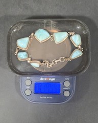 925 Sterling Silver Larimar Blue Stone Link Bracelet 9.5″ 7.95g Adjustable