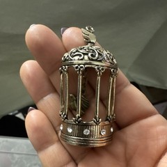 Vintage Gold Birdcage Charm Pendant with Bird and Rhinestone Accents
