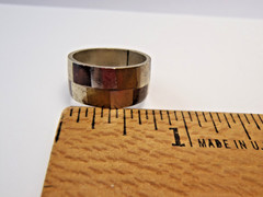 Estate 925 Sterling Silver Checkered 9mm Ring Band Silver Bronze Brass Sz 6 1/4