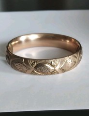 ANTIQUE VICTORIAN EDWARDIAN ART NOUVEAU GOLD FILLED HINGED BANGLE BRACELET 1908