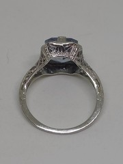 Edwardian 18k White Gold Synthetic Spinel Aquamarine Filigree Ring Size 4.75