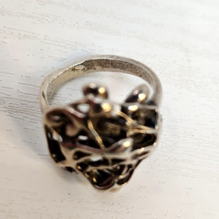 Vintage Artisan Brutalist Abstract Silvertone Ring Size 8 Mid Century Modernist