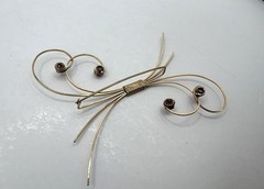 Gold Filled Wire Spray Brooch Sash Pin Pink Crystals Accents VTG