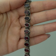 Vintage 925 Sterling Silver Genuine Garnet Tennis Bracelet Adjustable