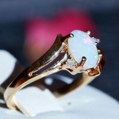 10k yellow gold size 5 ring 0.355ct Australian fiery opal diamond 1.52gr N3815